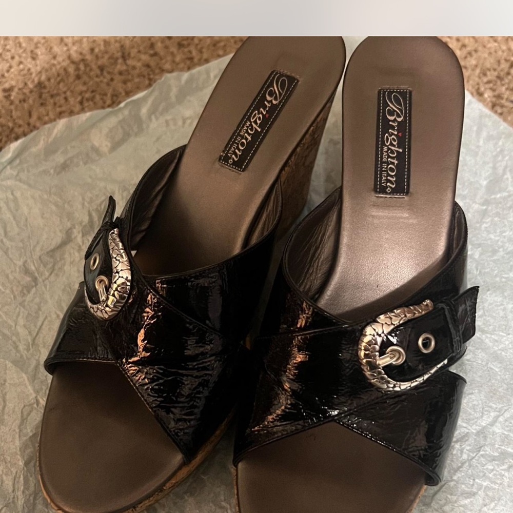 Brighton Black Wedge Sandals